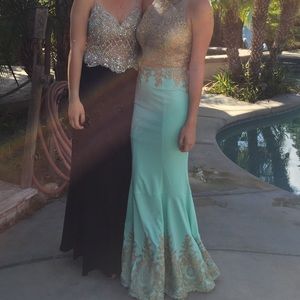 Teal and gold prom dress